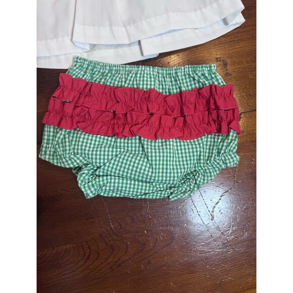 Petit Ami Christmas Santa Smocked Girls Green Check Diaper Set 3 Months $50 NWT - Picture 7 of 9
